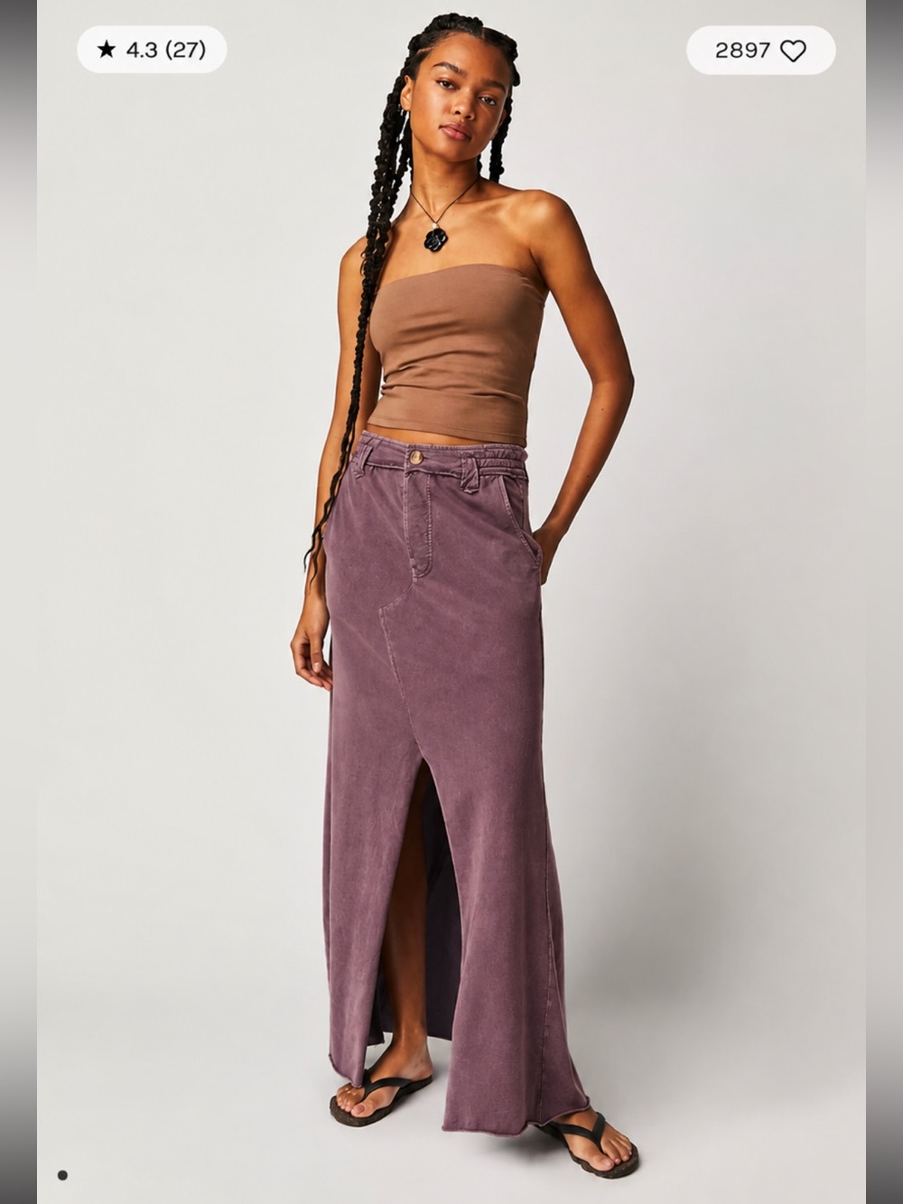 Free People FP One Kona Maxi Skirt Plum Purple Mineral Wash Slit